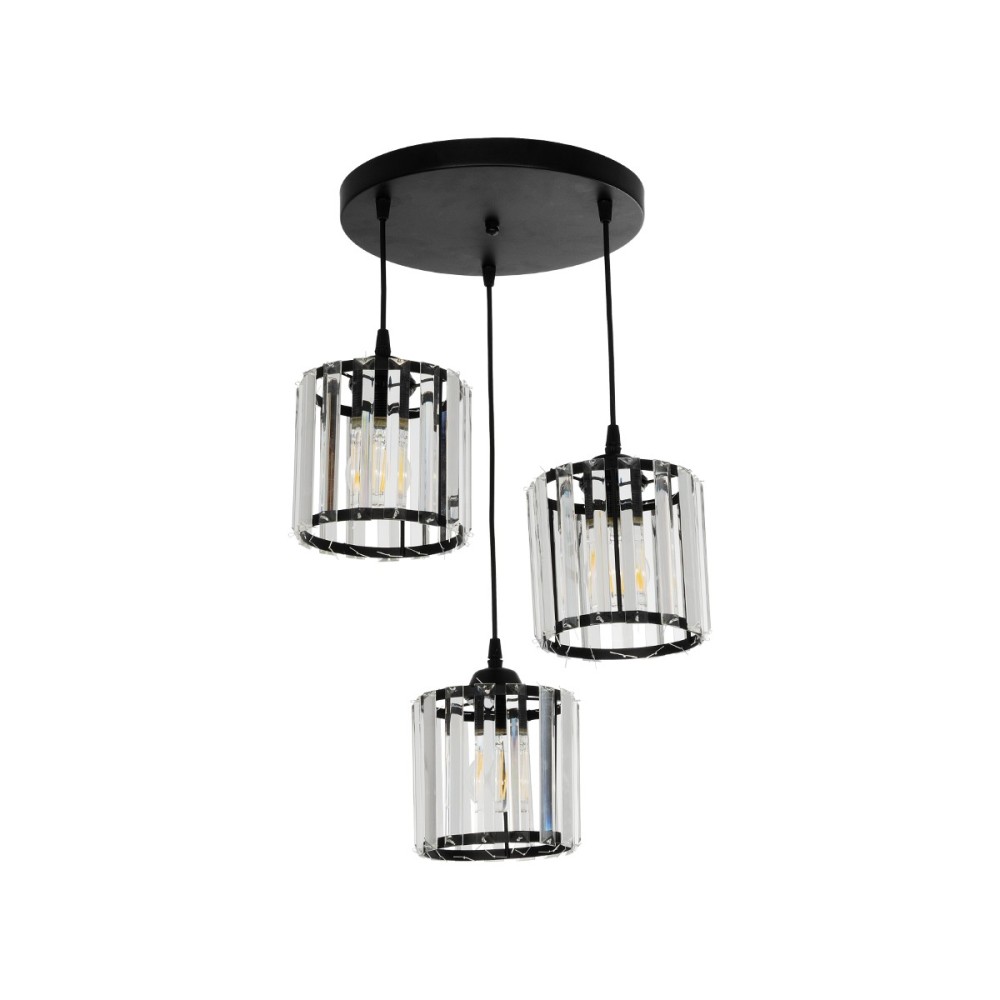 GloboStar® FLAREX 201-0084 Vintage Κρεμαστό Φωτιστικό Πλέγμα Τρίφωτο 3 x E27 IP20 Μαύρο Μέταλλο με Κρυστάλλους - Μ40 x Π40 x Υ50cm