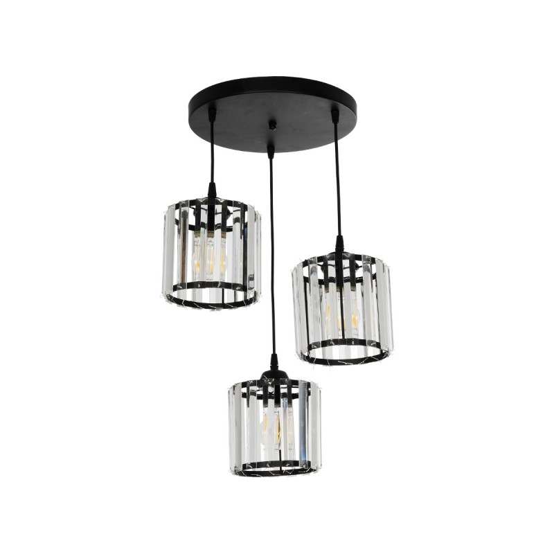 GloboStar® FLAREX 201-0084 Vintage Κρεμαστό Φωτιστικό Πλέγμα Τρίφωτο 3 x E27 IP20 Μαύρο Μέταλλο με Κρυστάλλους - Μ40 x Π40 x Υ50cm