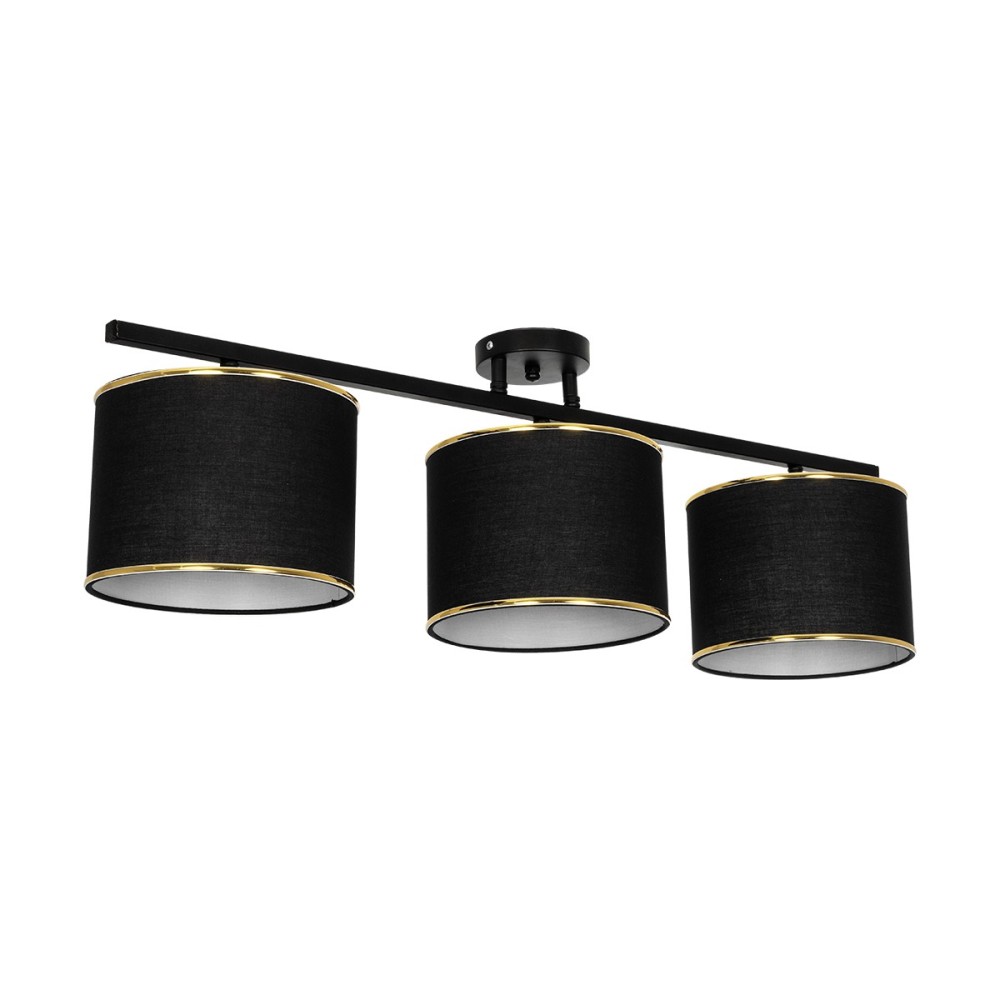 GloboStar® GLOWEN 201-0086 Vintage Φωτιστικό Οροφής Ράγα Τρίφωτο 3 x E27 IP20 Μαύρο Μέταλλο με Καφέ Υφάσμα - Μ80 x Π20 x Υ20cm
