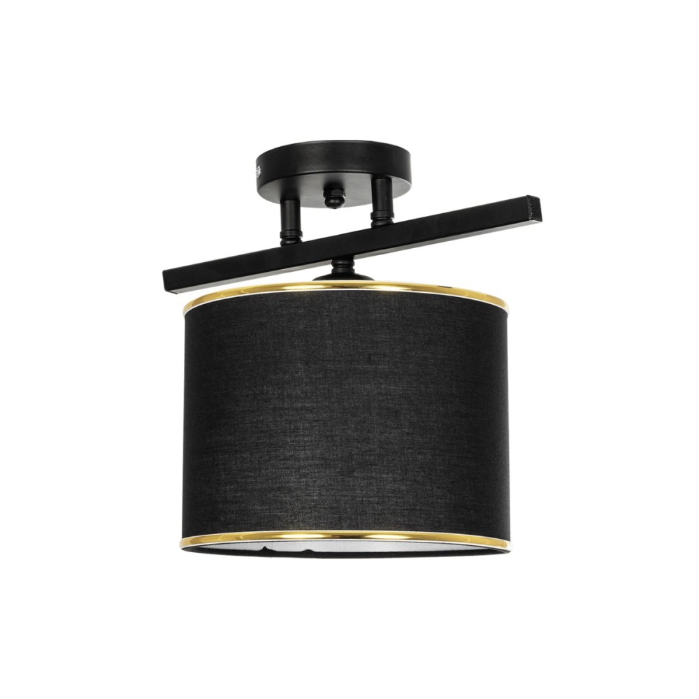 GloboStar® GLOWEN 201-0087 Vintage Φωτιστικό Οροφής Ράγα Μονόφωτο 1 x E27 IP20 Μαύρο Μέταλλο με Καφέ Υφάσμα - Μ30 x Π20 x Υ20cm