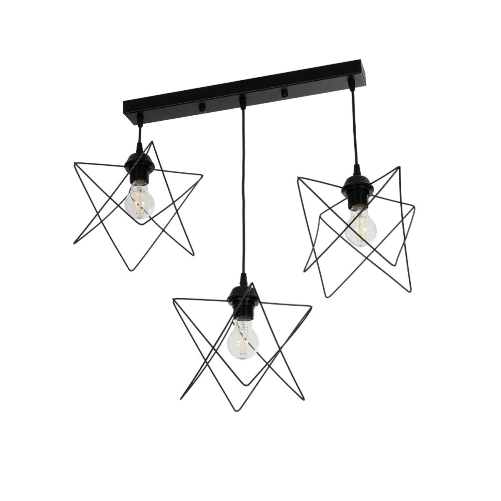 GloboStar® GLIND Vintage 201-0092 Κρεμαστό Φωτιστικό Ράγα Τρίφωτο 3 x E27 IP20 Μαύρο Μέταλλο - Μ67 x Π24 x Υ55cm