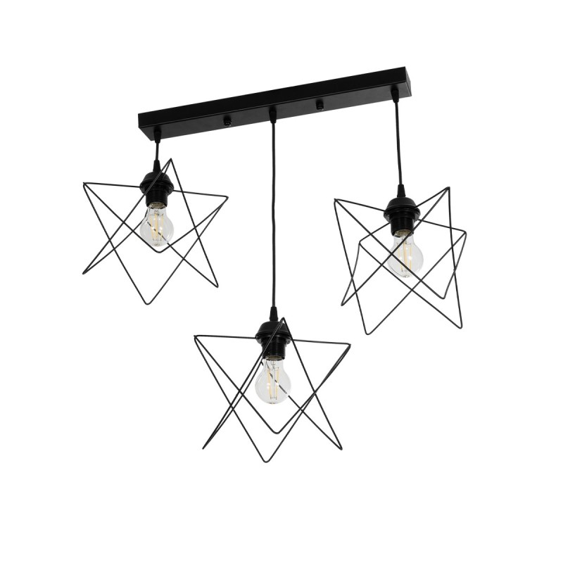 GloboStar® GLIND Vintage 201-0092 Κρεμαστό Φωτιστικό Ράγα Τρίφωτο 3 x E27 IP20 Μαύρο Μέταλλο - Μ67 x Π24 x Υ55cm