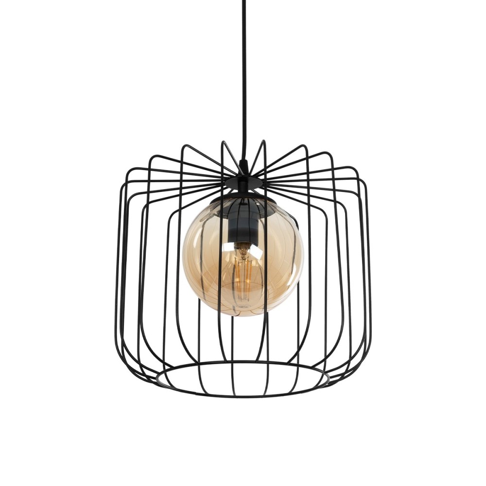 GloboStar® FLAMIA 201-0099 Vintage Κρεμαστό Φωτιστικό Πλέγμα Μονόφωτο 1 x E27 IP20 Μαύρο Μέταλλο - Μ31 x Π31 x Υ29cm
