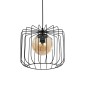GloboStar® FLAMIA 201-0099 Vintage Κρεμαστό Φωτιστικό Πλέγμα Μονόφωτο 1 x E27 IP20 Μαύρο Μέταλλο με Μπεζ Σχοινί - Μ25 x Π25 x Υ80cm