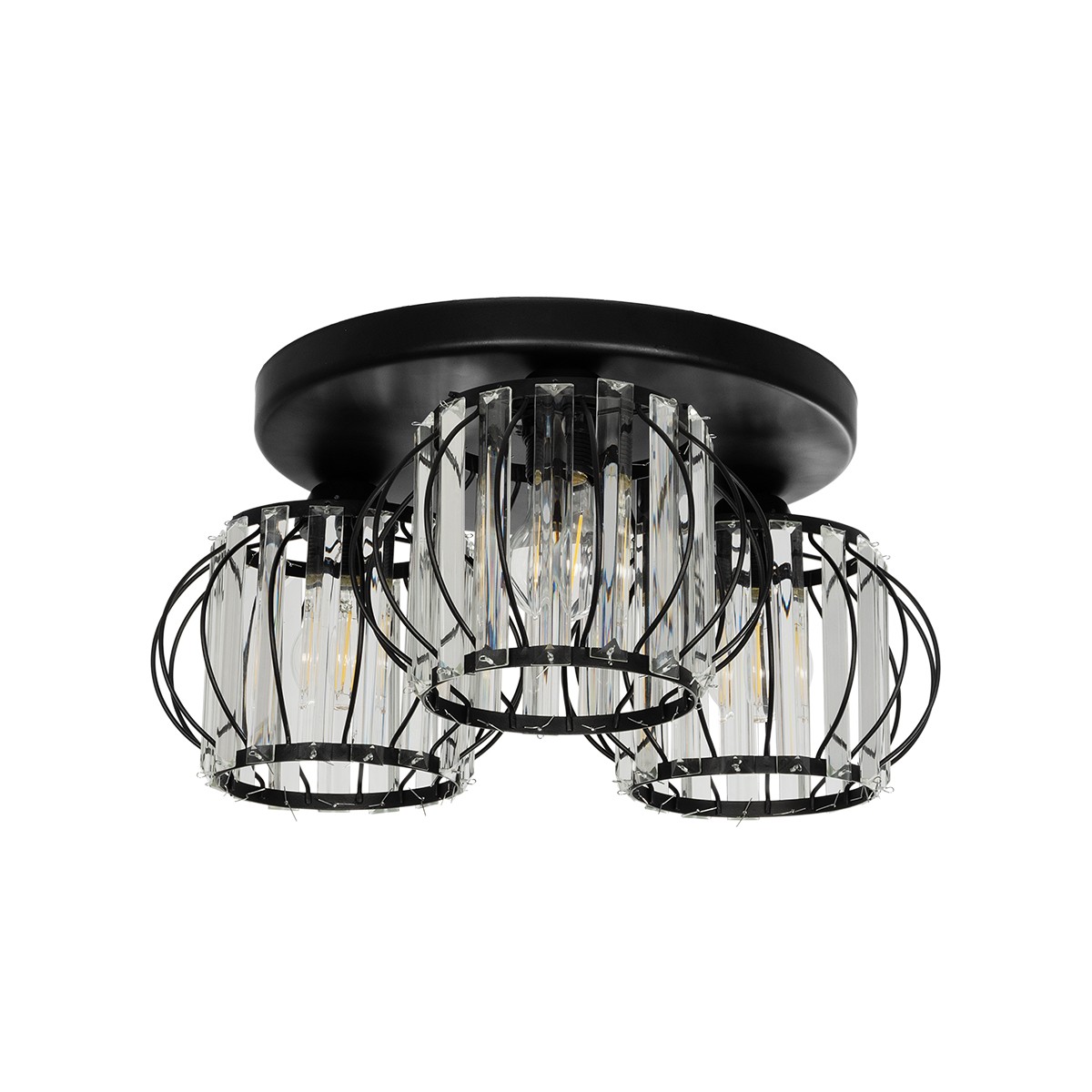 GloboStar® ILLUME 201-0100 Vintage Φωτιστικό Οροφής Κρύσταλλα Τρίφωτο 3 x E27 IP20 Μαύρο & Χρυσό Μέταλλο με Διάφανο Γυαλί - Μ35 x Π35 x Υ40cm