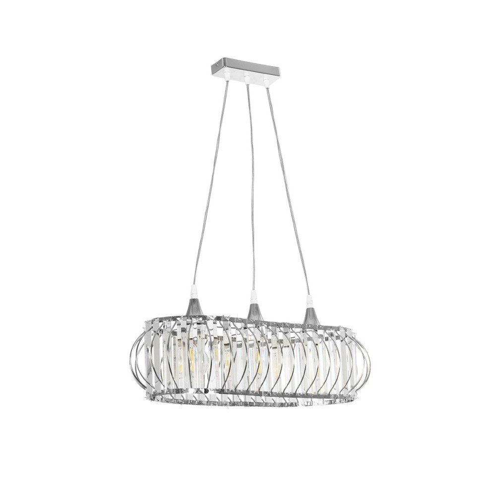 GloboStar® RAZIA 201-0101 Vintage Κρεμαστό Φωτιστικό Κρύσταλλα Τρίφωτο 3 x E27 IP20 Ασημί Μέταλλο με Διάφανο Γυαλί - Μ60 x Π30 x Υ25cm