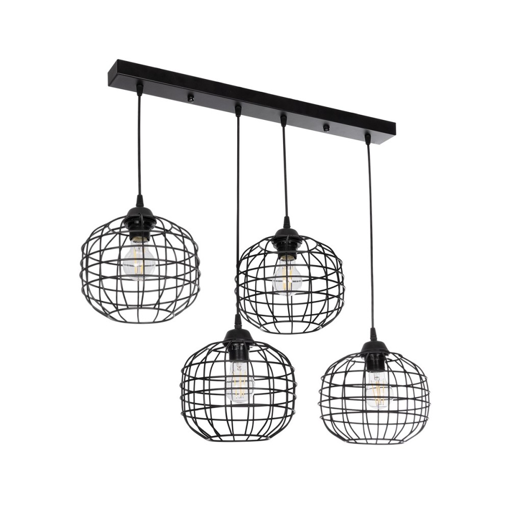 GloboStar® PULSAR 201-0103 Vintage Κρεμαστό Φωτιστικό Ράγα Πολύφωτο 4 x E27 IP20 Μαύρο Μέταλλο - Μ80 x Π22 x Υ46cm