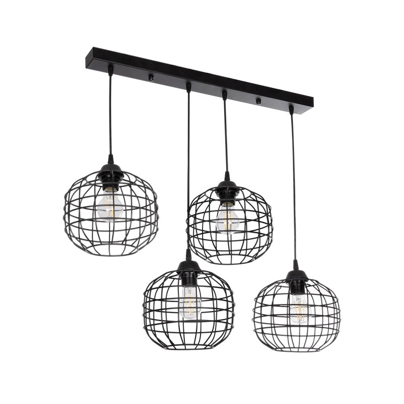 GloboStar® PULSAR 201-0103 Vintage Κρεμαστό Φωτιστικό Ράγα Πολύφωτο 4 x E27 IP20 Μαύρο Μέταλλο - Μ80 x Π22 x Υ46cm