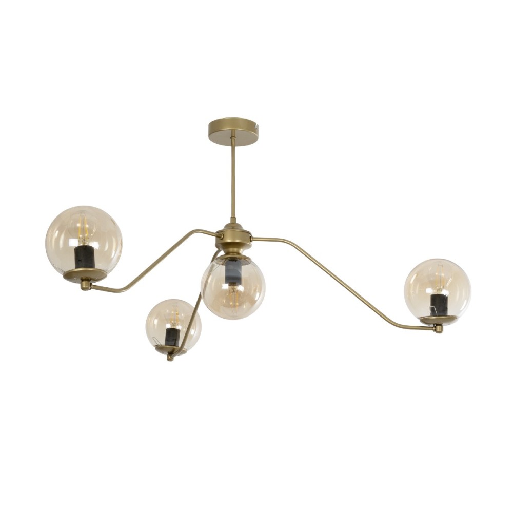 GloboStar® SUNRAY 201-0110 Vintage Φωτιστικό Οροφής Μπάλα Πολύφωτο 4 x E27 IP20 Χρυσό Μέταλλο με Μελί Γυαλί - Μ100 x Π100 x Υ26cm