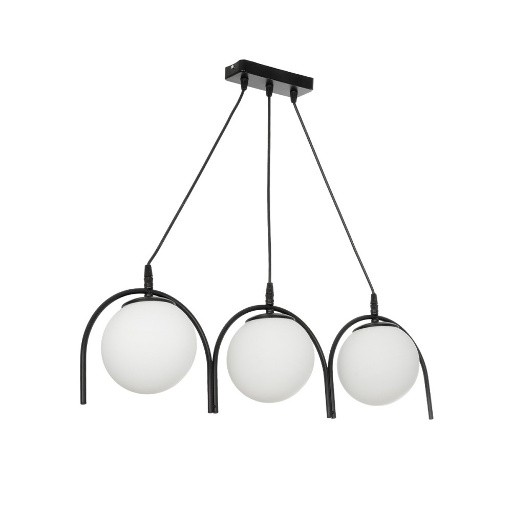 GloboStar® FLASHO 201-0111 Vintage Κρεμαστό Φωτιστικό Οροφής Ράγα Τρίφωτο 3 x E27 IP20 Μαύρο Μέταλλο με Λευκό Γυαλί - Μ73 x Π15 x Υ23cm