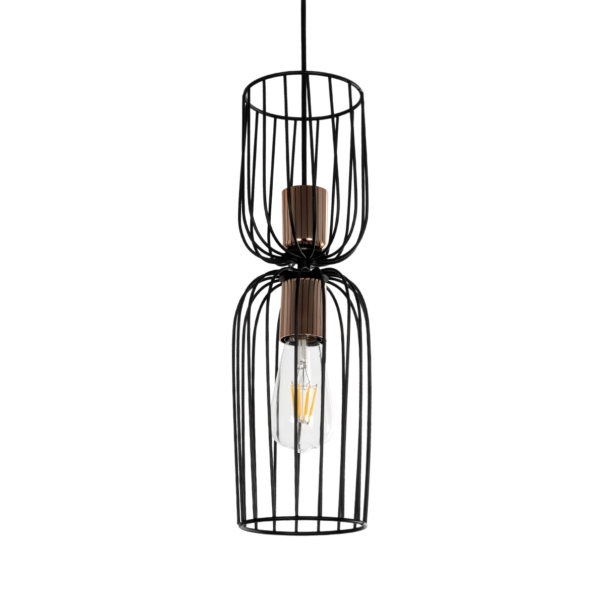 GLOBOSTAR® LAVERA 201-0024 Vintage Κρεμαστό Φωτιστικό Οροφής με Ντουί 1 x E27 AC 220-240V IP20 - Μπρονζέ & Μαύρο - Μ14 x Π14 x Υ44cm