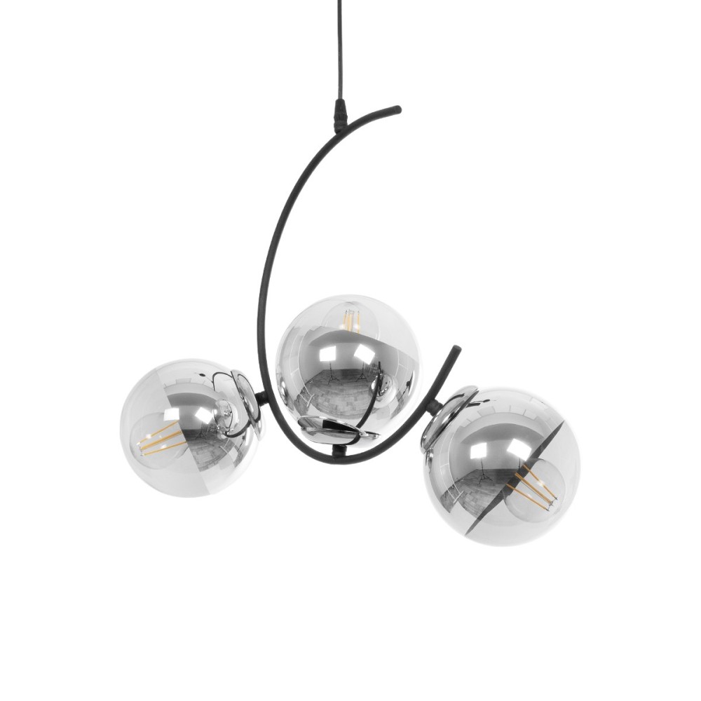 GloboStar® CITY 202-0041 Μοντέρνο Κρεμαστό Φωτιστικό Μπάλα Τρίφωτο 3 x E27 IP20 Μαύρο Μέταλλο με Διάφανο Γυαλί - Μ60 x Π35 x Υ50cm