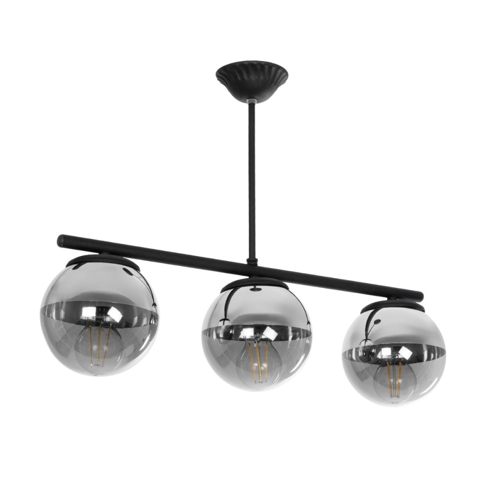GloboStar® CITY 202-0043 Μοντέρνο Φωτιστικό Οροφής Μπάλα Τρίφωτο 3 x E27 IP20 Μαύρο Μέταλλο με Διάφανο Γυαλί - Μ55 x Π15 x Υ43cm