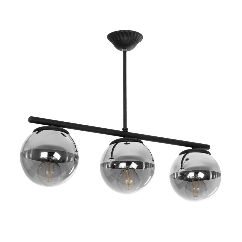 GloboStar® CITY 202-0043 Μοντέρνο Φωτιστικό Οροφής Μπάλα Τρίφωτο 3 x E27 IP20 Μαύρο Μέταλλο με Διάφανο Γυαλί - Μ55 x Π15 x Υ43cm