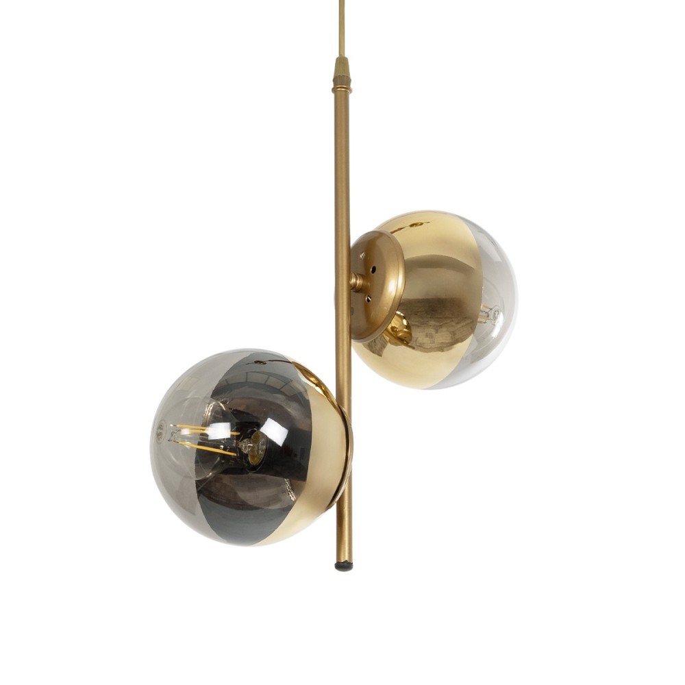 GloboStar® CITY 202-0044 Μοντέρνο Κρεμαστό Φωτιστικό Μπάλα Δίφωτο 2 x E27 IP20 Χρυσό Μέταλλο με Διάφανο Γυαλί - Μ35 x Π16 x Υ42cm