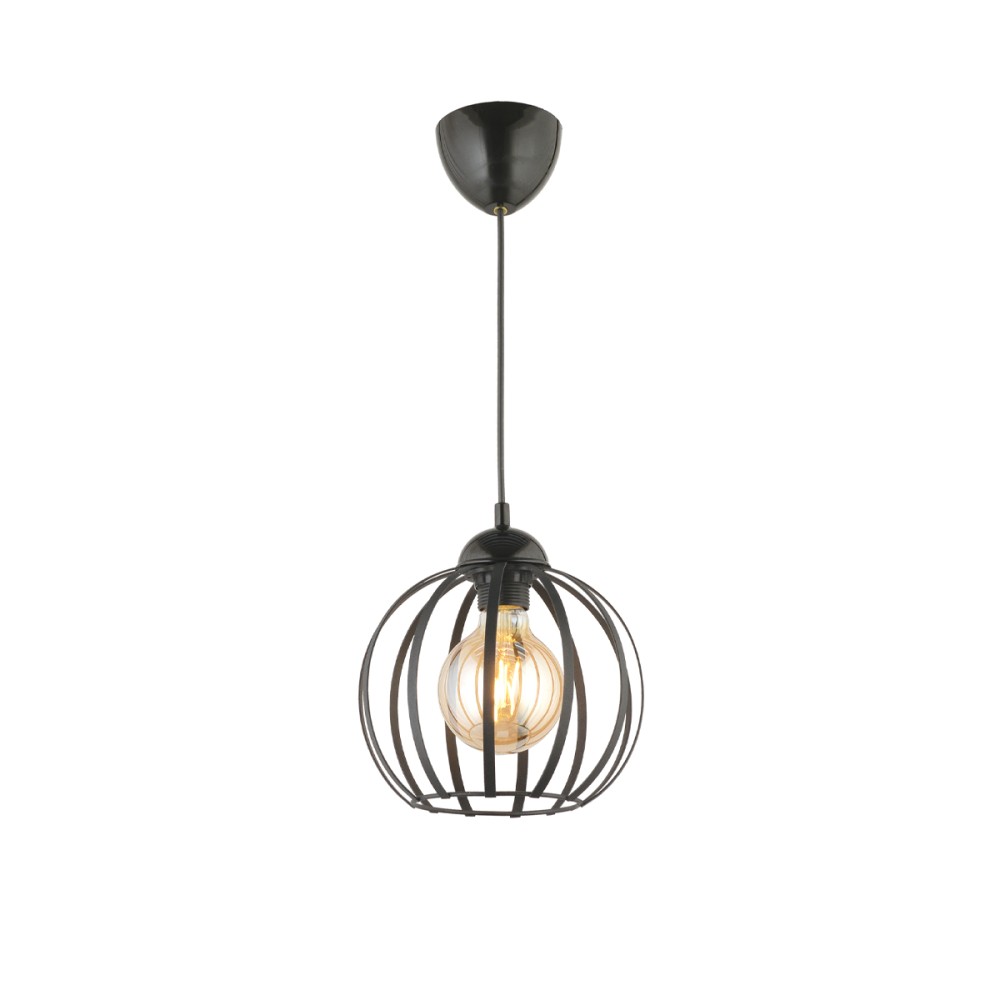 GloboStar® LUSE 202-0048 Μοντέρνο Κρεμαστό Φωτιστικό Πλέγμα Μονόφωτο 1 x E27 IP20 Μαύρο Μέταλλο - Μ24 x Π24 x Υ70cm