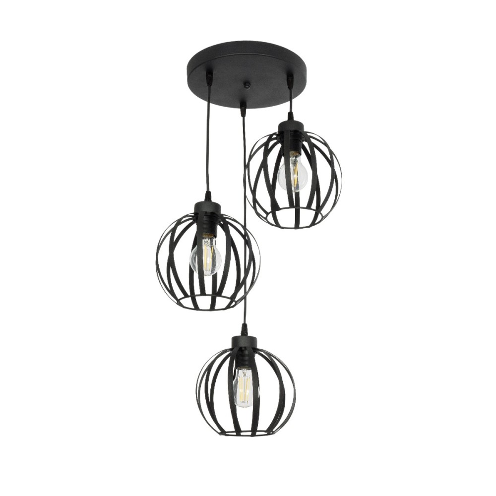 GloboStar® LUSE 202-0049 Μοντέρνο Κρεμαστό Φωτιστικό Πλέγμα Τρίφωτο 3 x E27 IP20 Μαύρο Μέταλλο - Μ40 x Π40 x Υ65cm