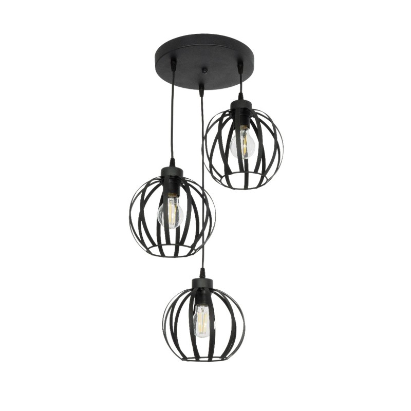 GloboStar® LUSE 202-0049 Μοντέρνο Κρεμαστό Φωτιστικό Πλέγμα Τρίφωτο 3 x E27 IP20 Μαύρο Μέταλλο - Μ40 x Π40 x Υ65cm