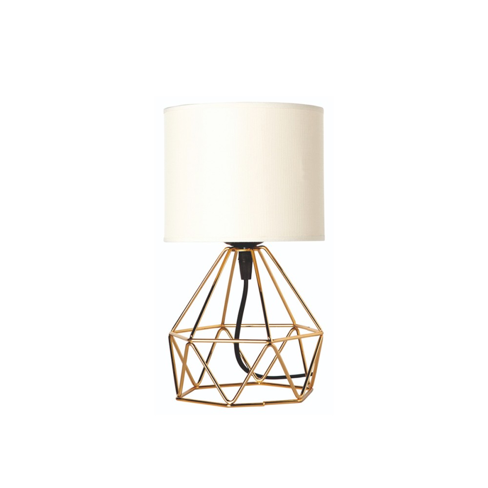 GloboStar® SHAPE 202-0058 Μοντέρνο Eπιτραπέζιο Φωτιστικό Πορτατίφ Μονόφωτο 1 x E27 IP20 Χρυσό Μέταλλο με Λευκό Ύφασμα - Μ16 x Π16 x Υ30cm