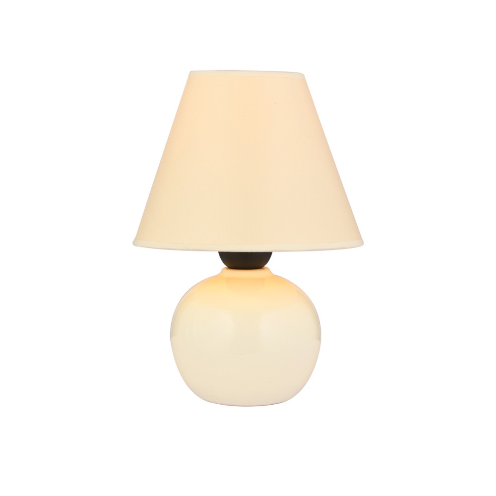 GloboStar® FANCY 202-0066 Vintage Επιτραπέζιο Φωτιστικό Πορτατίφ Μονόφωτο 1 x E27 IP20 Μπεζ Κεραμικό με Μπεζ Ύφασμα - Μ18 x Π18 x Υ24cm