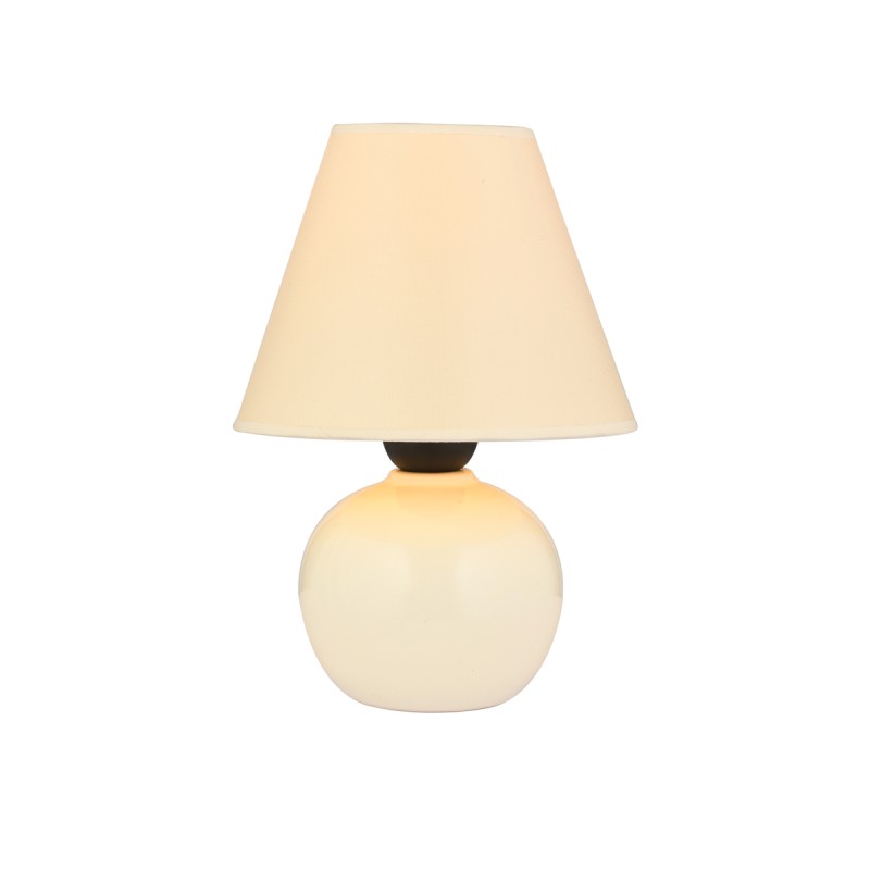 GloboStar® FANCY 202-0066 Vintage Επιτραπέζιο Φωτιστικό Πορτατίφ Μονόφωτο 1 x E27 IP20 Μπεζ Κεραμικό με Μπεζ Ύφασμα - Μ18 x Π18 x Υ24cm
