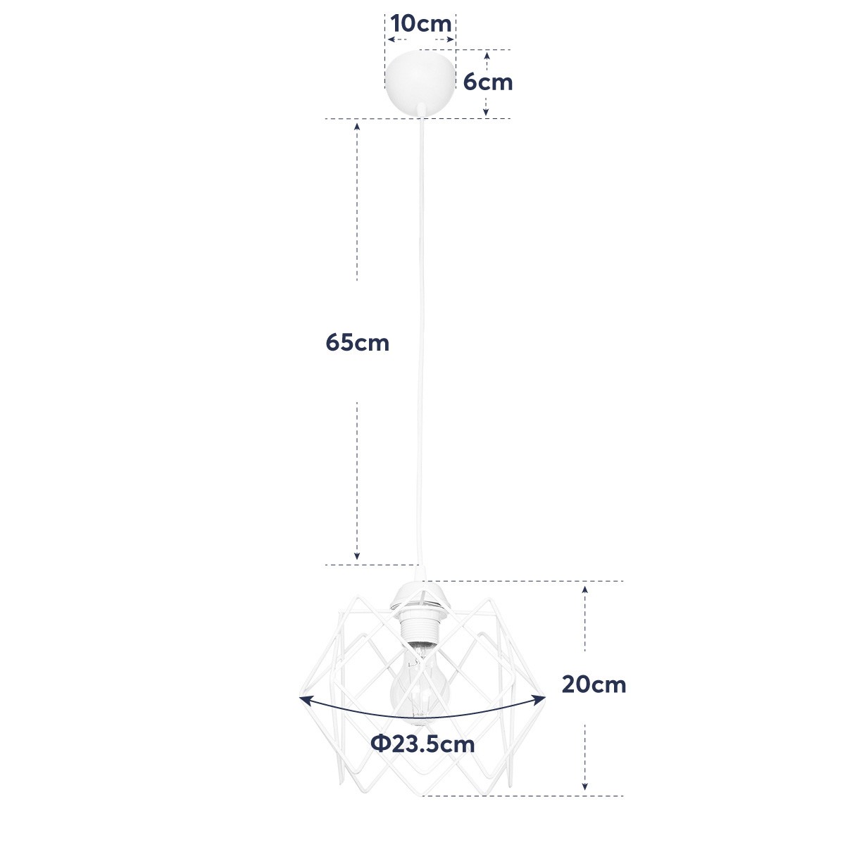 GloboStar® VORTEX 203-0001 Mοντέρνο Κρεμαστό Φωτιστικό Πλέγμα Μονόφωτο 1 x E27 IP20 Λευκό Μέταλλο - Μ23.5 x Π23.5 x Υ90cm