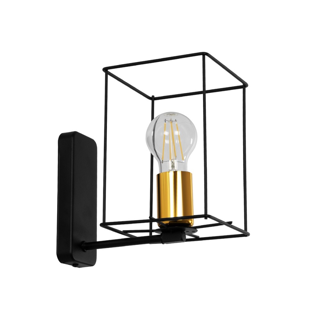 GloboStar® CYRA 203-0012 Μοντέρνο Επιτοίχιο Φωτιστικό Απλίκα Μονόφωτο 1 x E27 IP20 Μαύρο & Χρυσό Μέταλλο - Μ14 x Π21 x Υ22cm