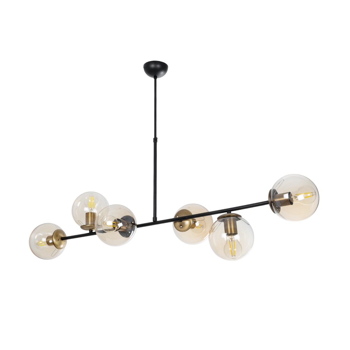 GloboStar® LATTICE 203-0017 Μοντέρνο Φωτιστικό Οροφής Ράγα Πολύφωτο 6 x E27 IP20 Μαύρο & Μπρούτζινο Μέταλλο με μελί Γυαλί - Μ120 x Π35 x Υ61cm