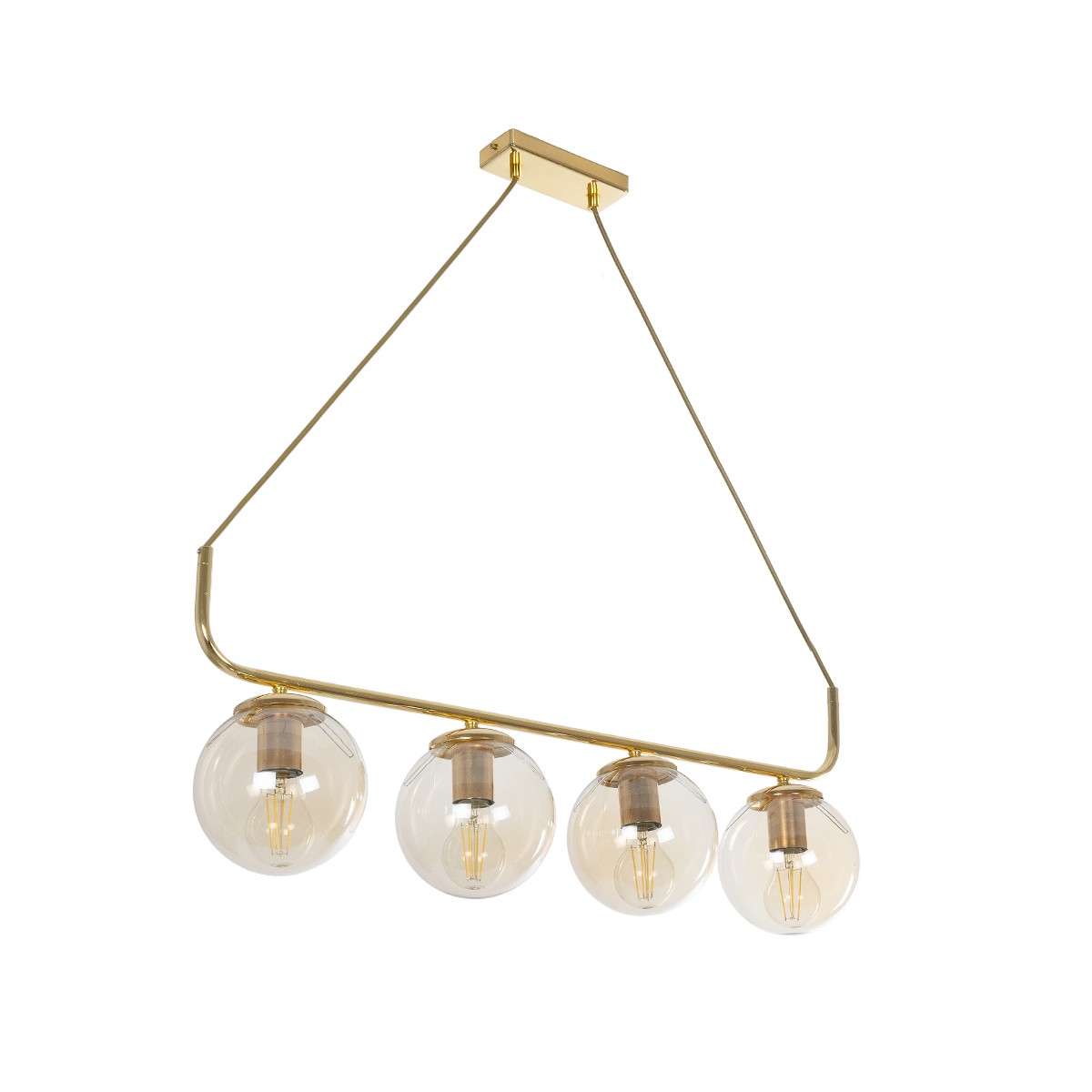 GloboStar® LATTICE 203-0019 Μοντέρνο Φωτιστικό Οροφής Ράγα Πολύφωτο 4 x E27 IP20 Χρυσό Μέταλλο με μελί Γυαλί - Μ78 x Π35 x Υ62cm