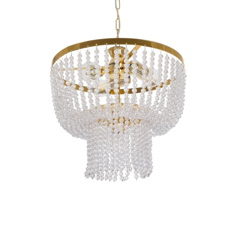 GloboStar® CRYSTAL 203-0028 Κλασικό Κρεμαστό Φωτιστικό Κρύσταλλα Τρίφωτο 3 x E27 IP20 Χρυσό Μέταλλο με Διάφανο Κρύσταλλο - Μ41 x Π41 x Υ40cm