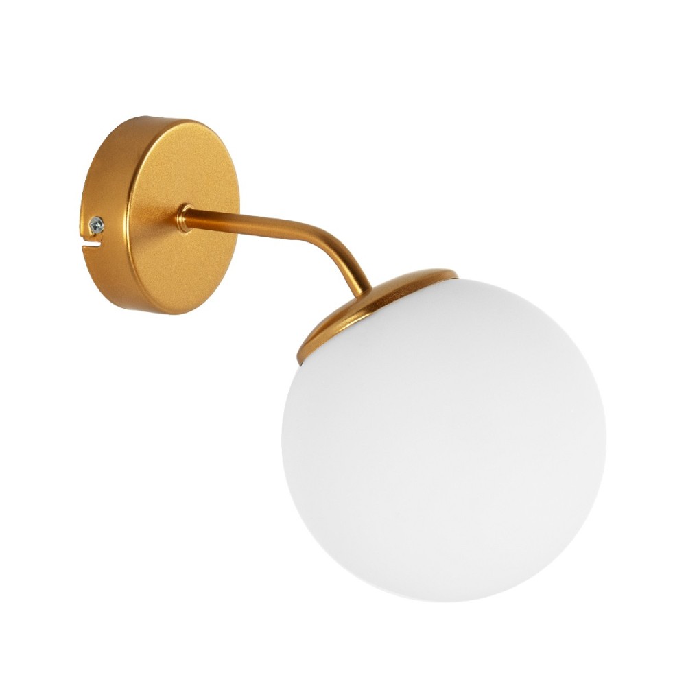 GloboStar® DALPH 203-0033 Vintage Επιτοίχιο Φωτιστικό Απλίκα Μονόφωτο 1 x E27 IP20 Χρυσό Μέταλλο με Λευκό Γυαλί - M15 x Π25 x Υ22cm
