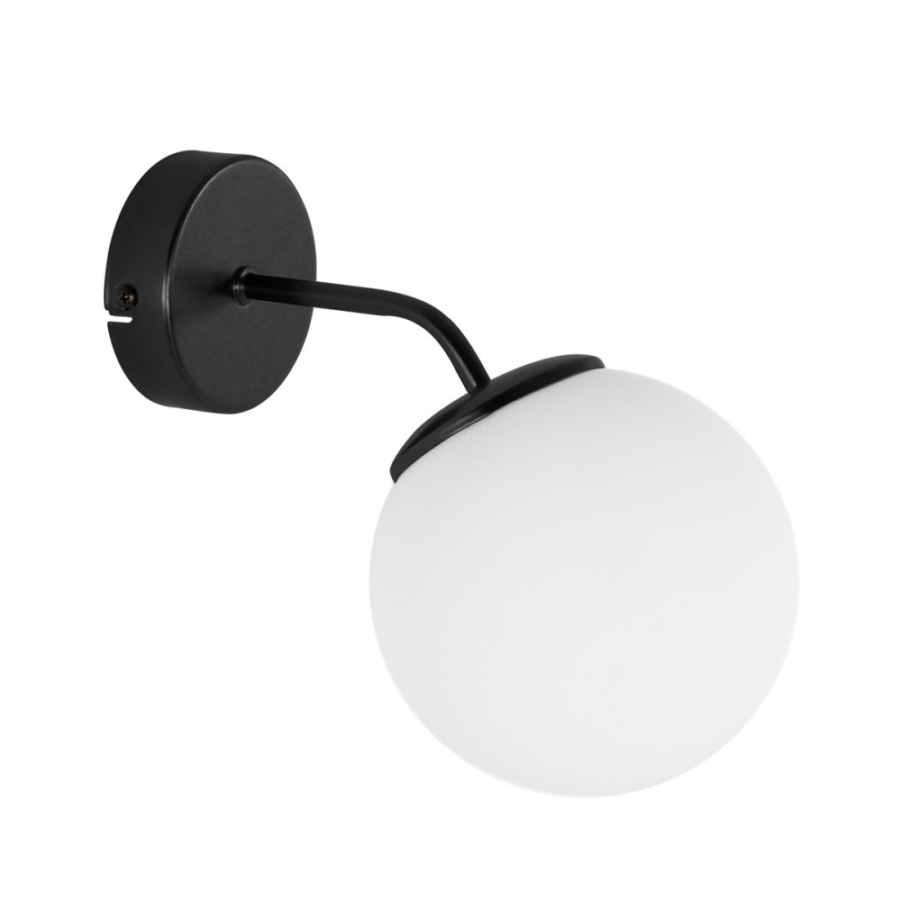 GloboStar® DALPH 203-0034 Vintage Επιτοίχιο Φωτιστικό Απλίκα Μονόφωτο 1 x E27 IP20 Μαύρο Μέταλλο με Λευκό Γυαλί - M15 x Π25 x Υ22cm