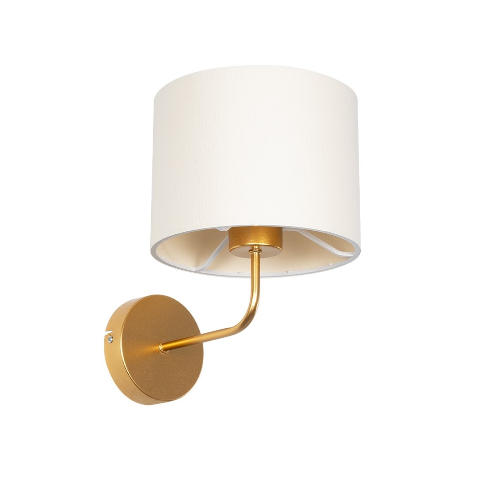 GloboStar® RALPH 203-0039 Vintage Επιτοίχιο Φωτιστικό Απλίκα Μονόφωτο 1 x E27 IP20 Χρυσό Μέταλλο με Λευκό Ύφασμα - Μ22 x Π29 x Υ30cm