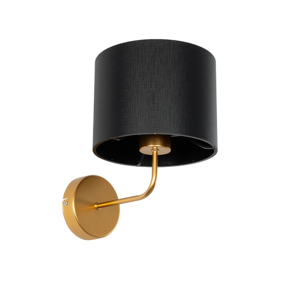 GloboStar® RALPH 203-0040 Vintage Επιτοίχιο Φωτιστικό Απλίκα Μονόφωτο 1 x E27 IP20 Χρυσό Μέταλλο με Μαύρο Ύφασμα - Μ22 x Π29 x Υ30cm