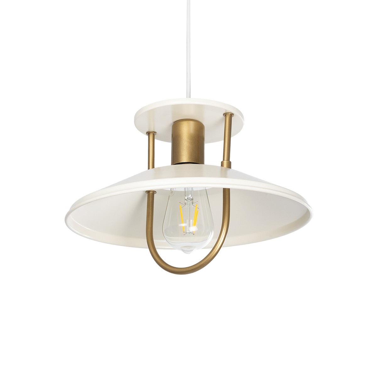 GloboStar® BILLA 203-0041 Vintage Κρεμαστό Φωτιστικό Καμπάνα Μονόφωτο 1 x E27 IP20 Λευκό με Χρυσό Μέταλλο - M30.5 x Π30.5 x Υ70cm