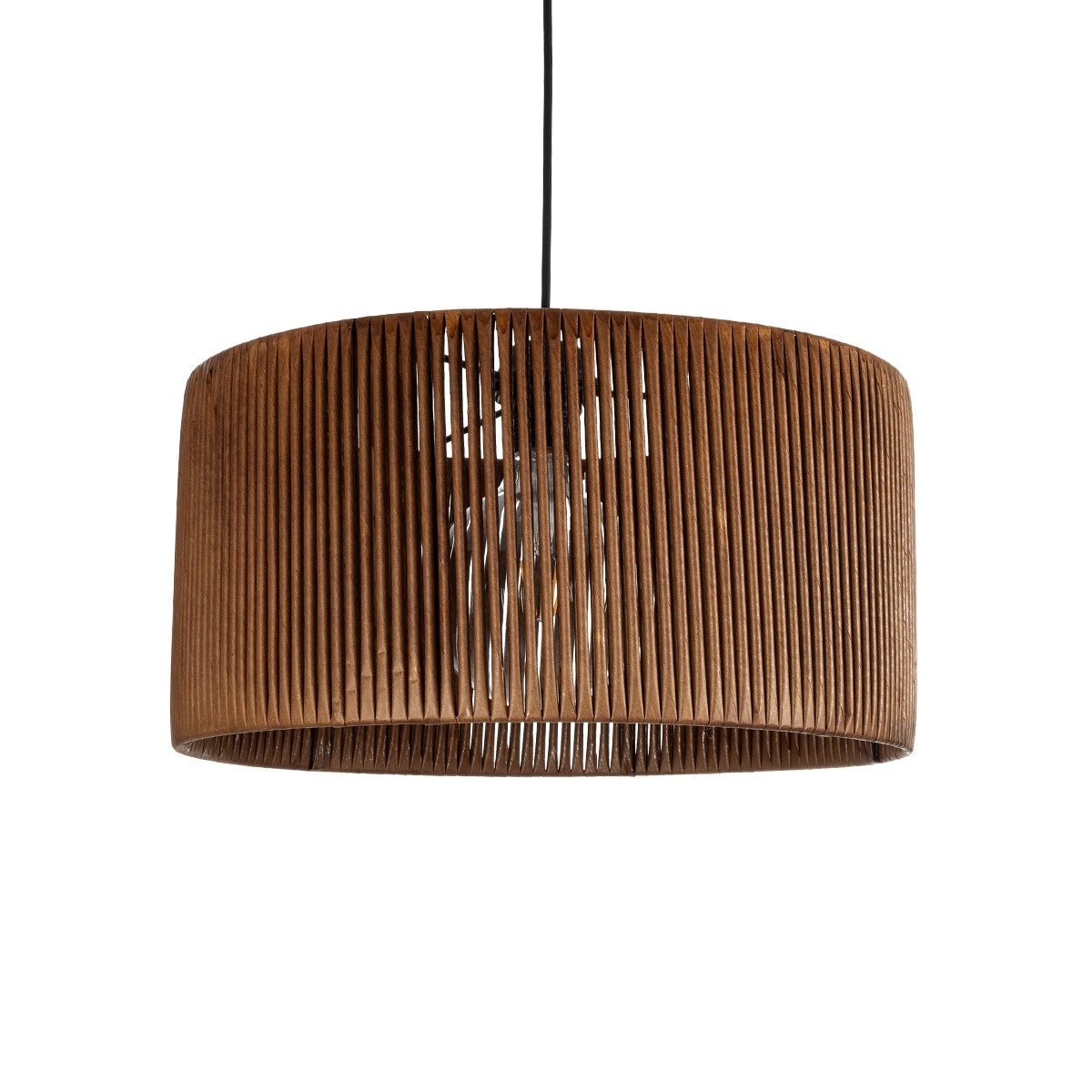 GloboStar® KYCLOS 203-0047 Boho Κρεμαστό Φωτιστικό Καπέλο Μονόφωτο 1 x E27 IP20 Καφέ Rattan - M40 x Π40 x Υ90cm