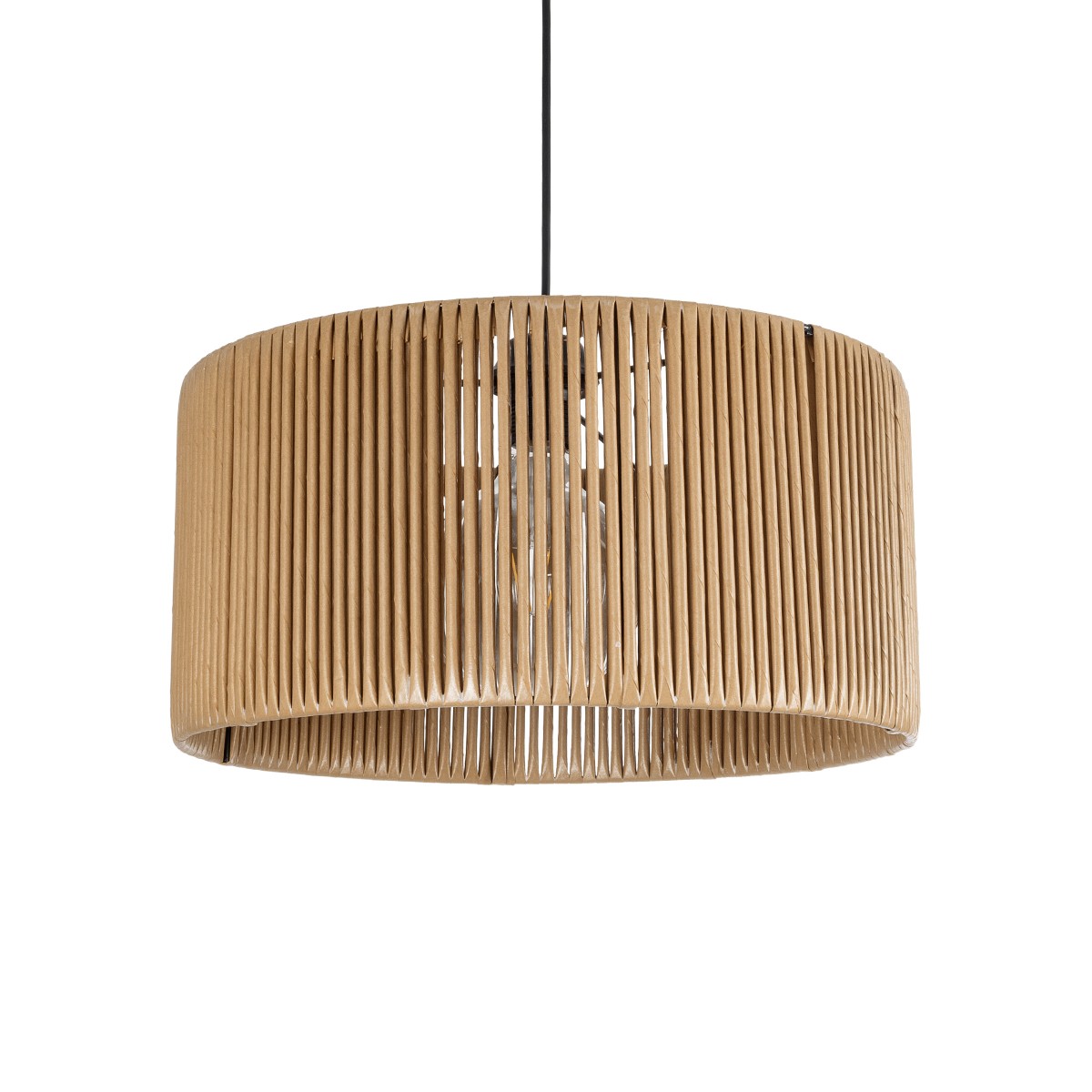 GloboStar® KYCLOS 203-0049 Boho Κρεμαστό Φωτιστικό Καπέλο Μονόφωτο 1 x E27 IP20 Μπεζ Rattan - M40 x Π40 x Υ90cm