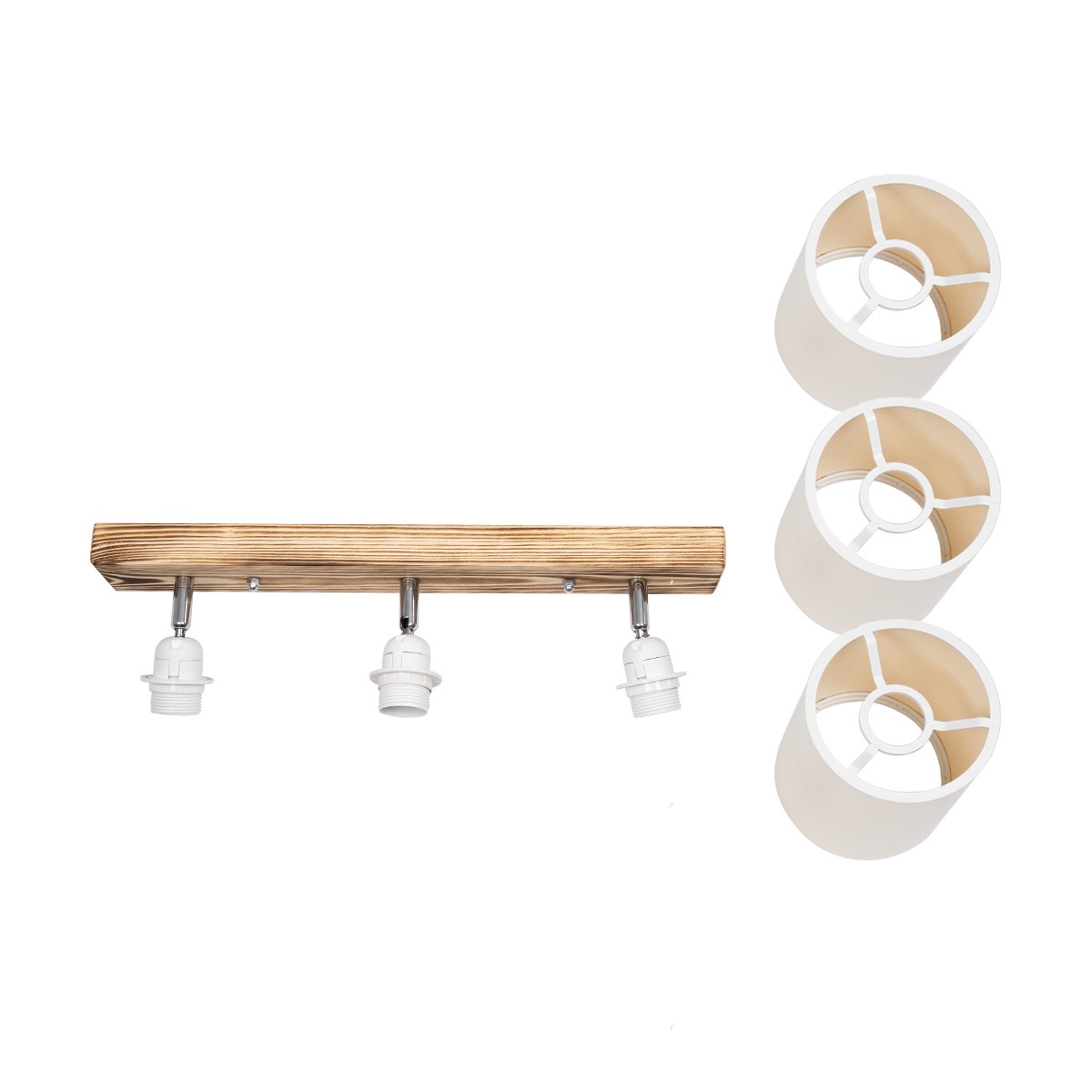 GloboStar® CUP 203-0055 Vintage Φωτιστικό Οροφής Ράγα Τρίφωτο 3 x E27 IP20 Καρυδί Ξύλο με Λευκό Ύφασμα - Μ52 x Π15 x Υ24cm