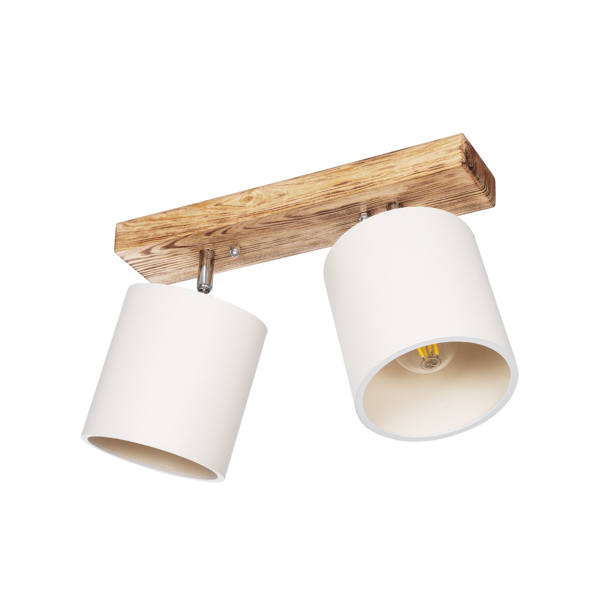 GloboStar® CUP 203-0056 Vintage Φωτιστικό Οροφής Ράγα Δίφωτο 2 x E27 IP20 Καρυδί Ξύλο με Λευκό Ύφασμα - Μ37 x Π15 x Υ24cm