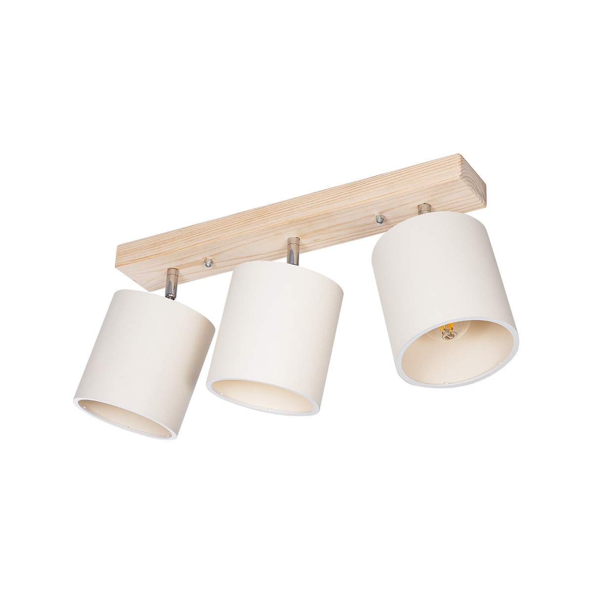 GloboStar® CUP 203-0058 Vintage Φωτιστικό Οροφής Ράγα Τρίφωτο 3 x E27 IP20 Μπέζ Ξύλο με Λευκό Ύφασμα - Μ52 x Π15 x Υ24cm
