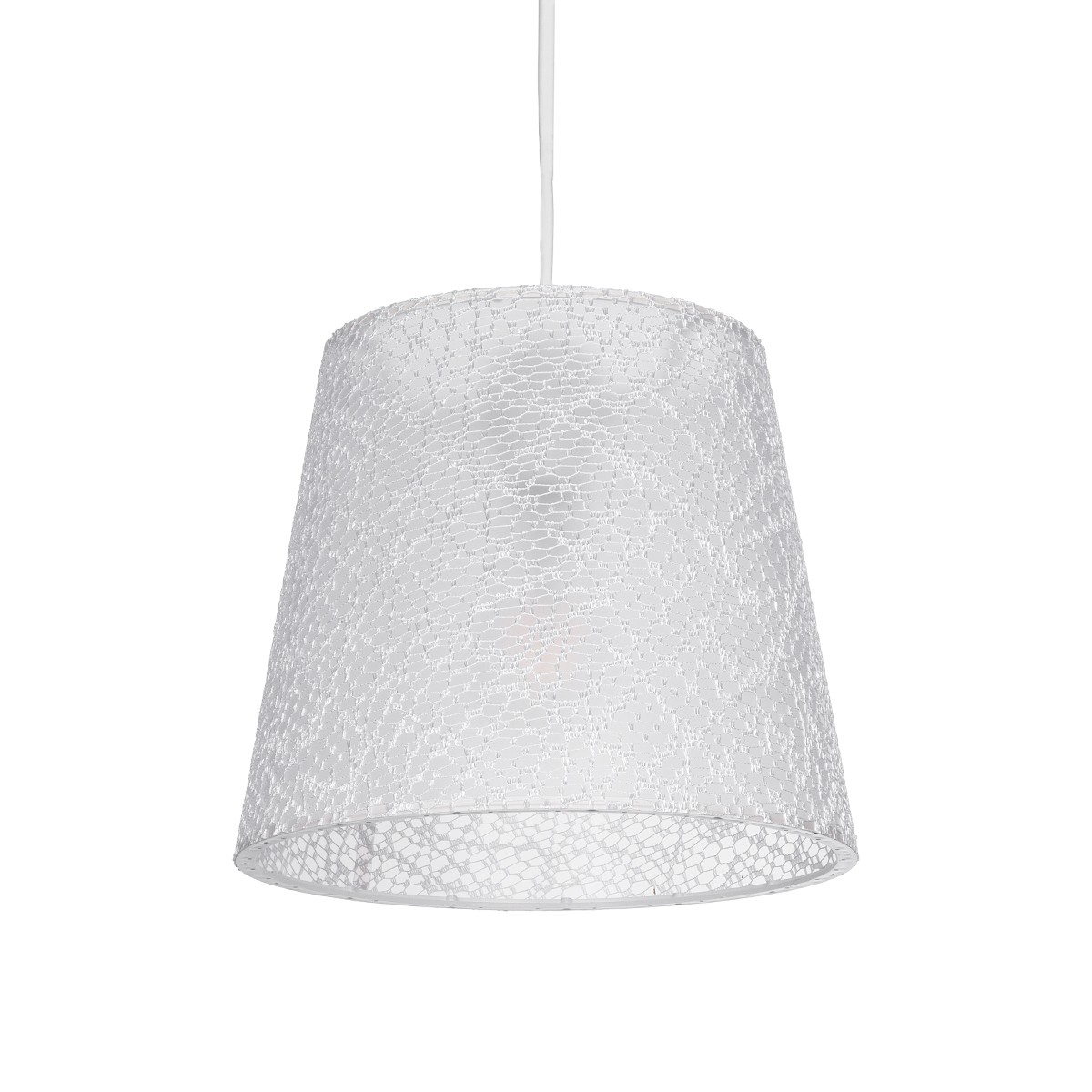 GloboStar® CONEY 203-0069 Μοντέρνο Κρεμαστό Φωτιστικό Καπέλο Μονόφωτο 1 x E27 IP20 Λευκό Ύφασμα - Μ26 x Π26 x Υ93cm