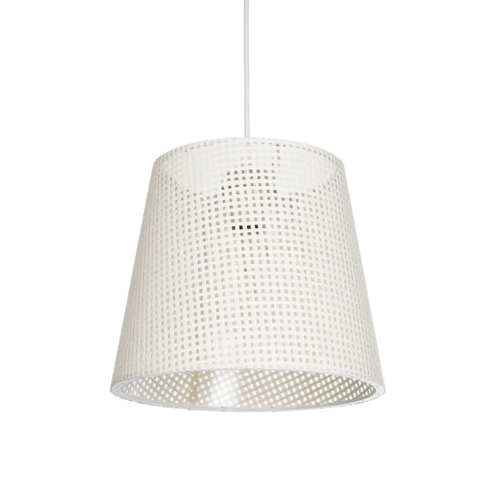 GloboStar® CONEY 203-0071 Μοντέρνο Κρεμαστό Φωτιστικό Καπέλο Μονόφωτο 1 x E27 IP20 Mπεζ Διάτρητο Ύφασμα - Μ26 x Π26 x Υ25cm