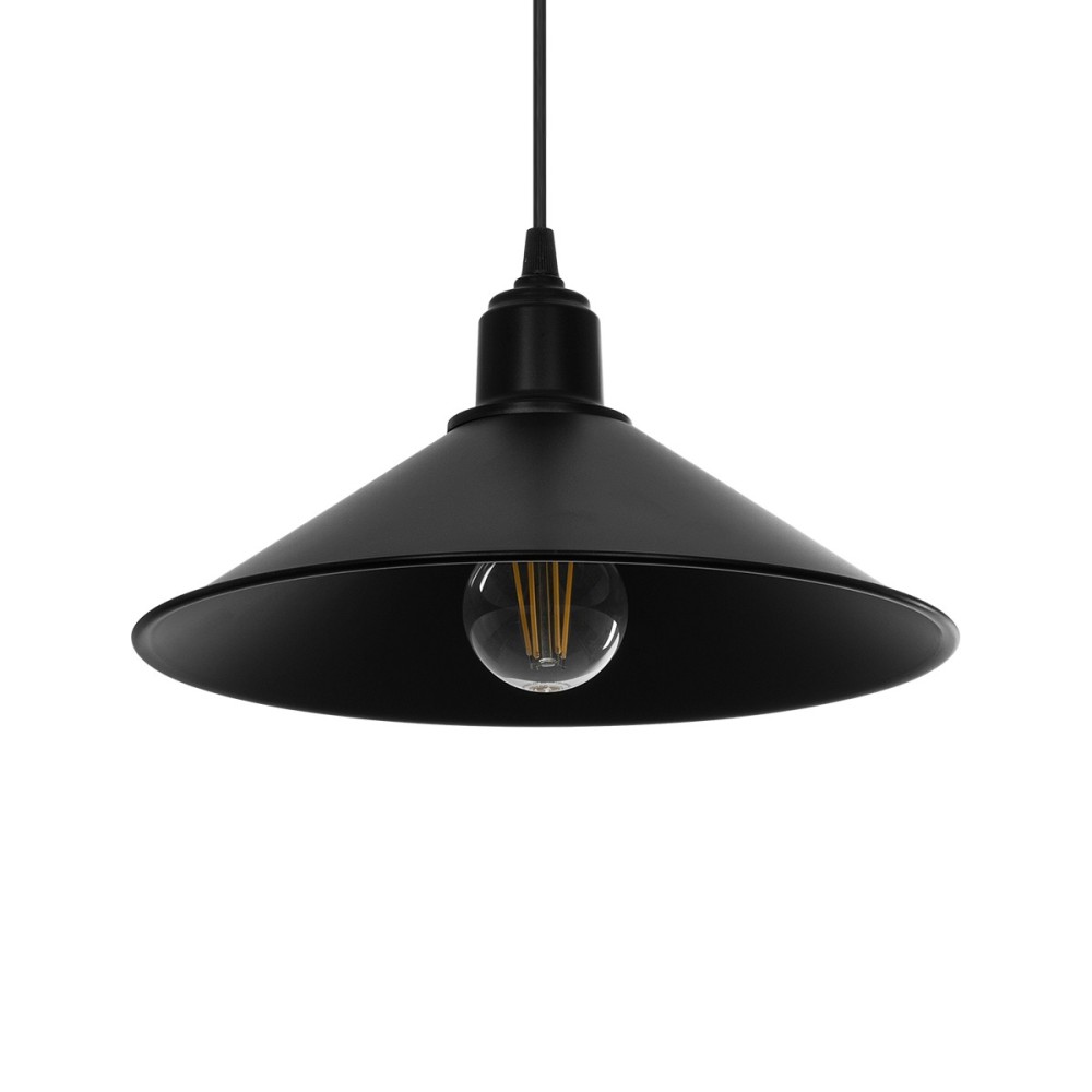 GloboStar® FONTE 203-0080 Μοντέρνο Κρεμαστό Φωτιστικό Καμπάνα Μονόφωτο 1 x E27 IP20 Μαύρο Πλαστικό - Μ25,5 x Π25,5 x Υ10cm