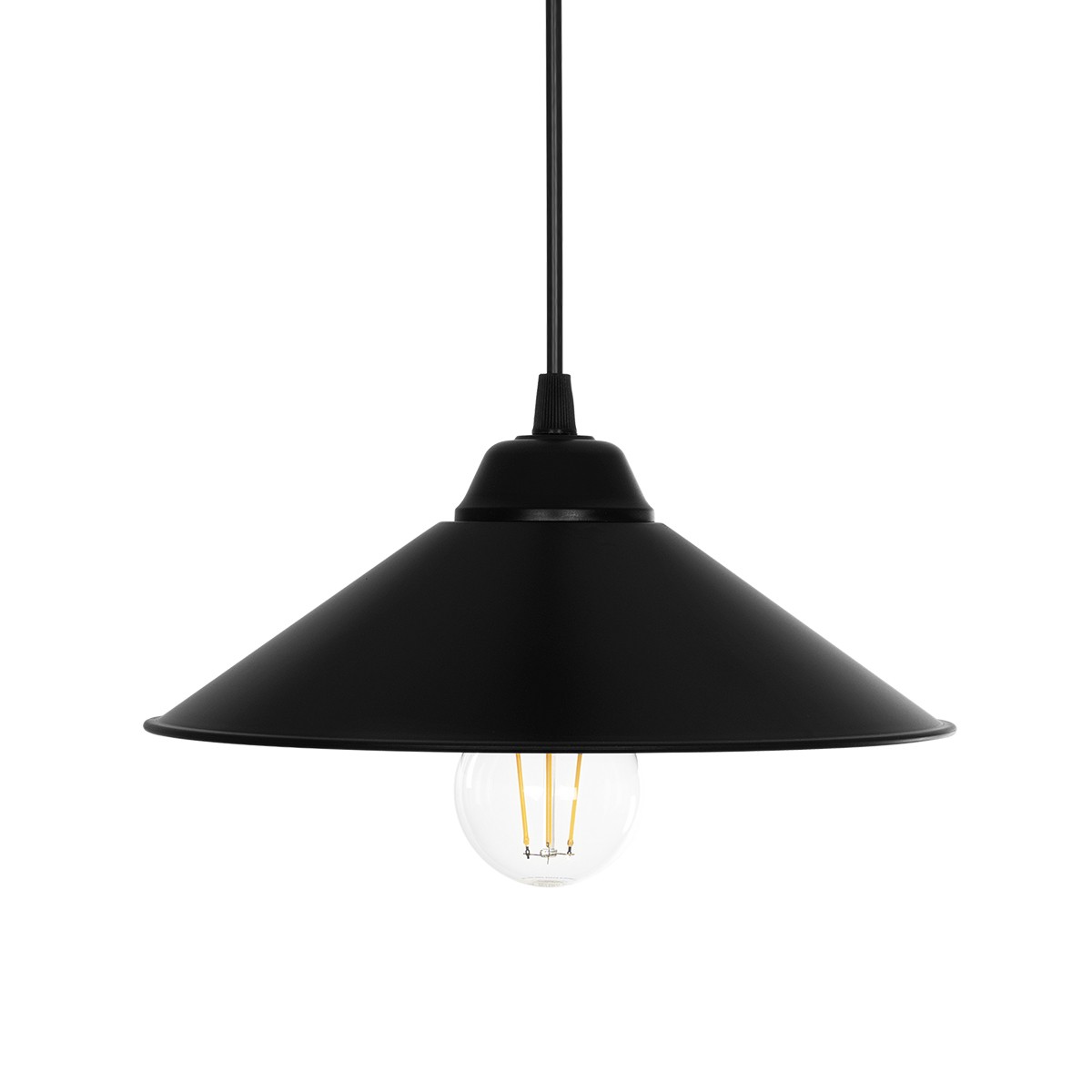 GloboStar® FONTE 203-0080 Μοντέρνο Κρεμαστό Φωτιστικό Καμπάνα Μονόφωτο 1 x E27 IP20 Μαύρο Πλαστικό - Μ25 x Π25 x Υ90cm