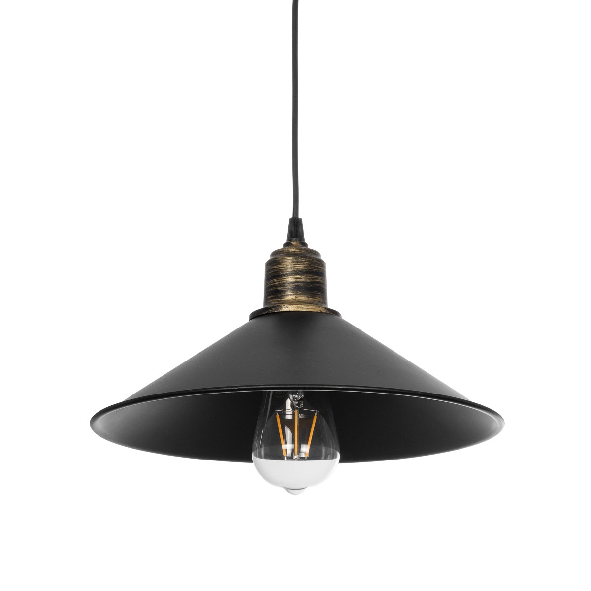 GloboStar® FERRO 203-0082 Μοντέρνο Κρεμαστό Φωτιστικό Καμπάνα Μονόφωτο 1 x E27 IP20 Μαύρο με Χρυσό Πλαστικό - Μ30 x Π30 x Υ90cm