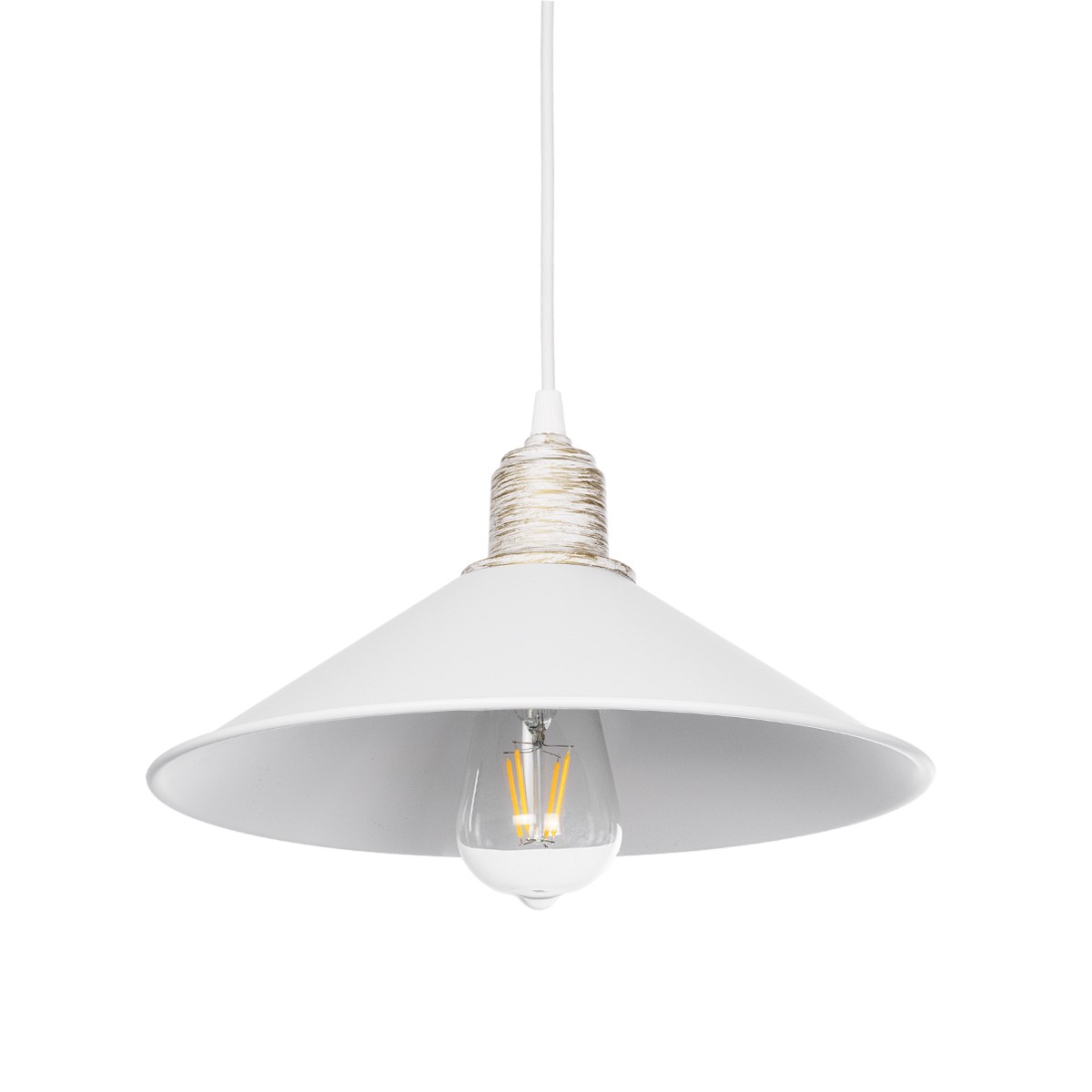 GloboStar® FERRO 203-0083 Μοντέρνο Κρεμαστό Φωτιστικό Καμπάνα Μονόφωτο 1 x E27 IP20 Λευκό με Χρυσό Πλαστικό - Μ30 x Π30 x Υ90cm