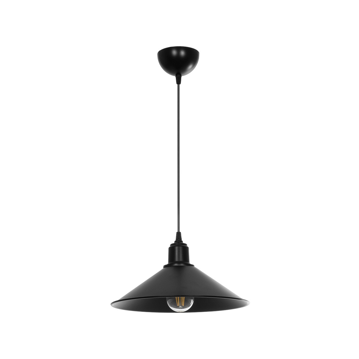 GloboStar® FERRO 203-0084 Μοντέρνο Κρεμαστό Φωτιστικό Καμπάνα Μονόφωτο 1 x E27 IP20 Μαύρο Πλαστικό - Μ30 x Π30 x Υ90cm