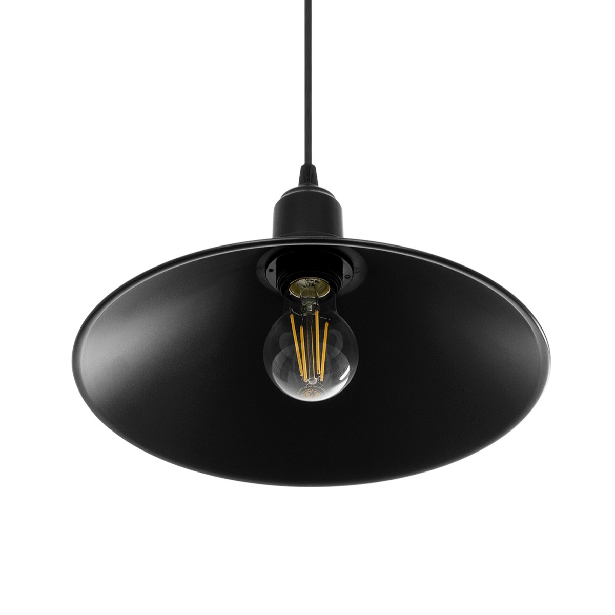 GloboStar® FERRO 203-0084 Μοντέρνο Κρεμαστό Φωτιστικό Καμπάνα Μονόφωτο 1 x E27 IP20 Μαύρο Πλαστικό - Μ30 x Π30 x Υ90cm