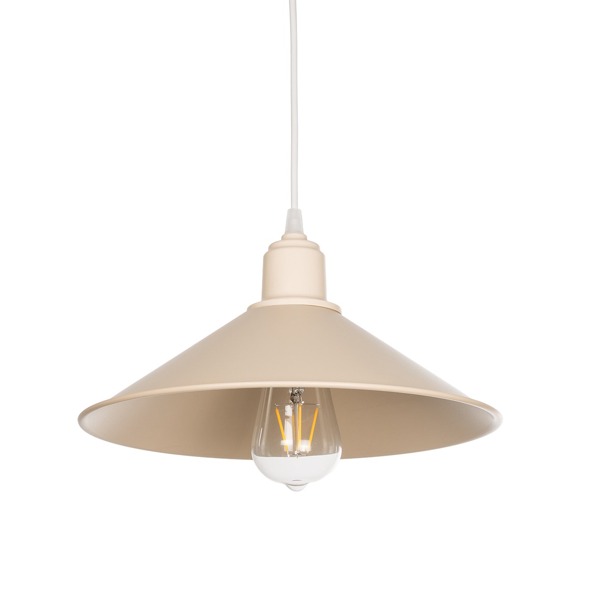 GloboStar® FERRO 203-0086 Μοντέρνο Κρεμαστό Φωτιστικό Καμπάνα Μονόφωτο 1 x E27 IP20 Μπεζ Πλαστικό - Μ30 x Π30 x Υ90cm