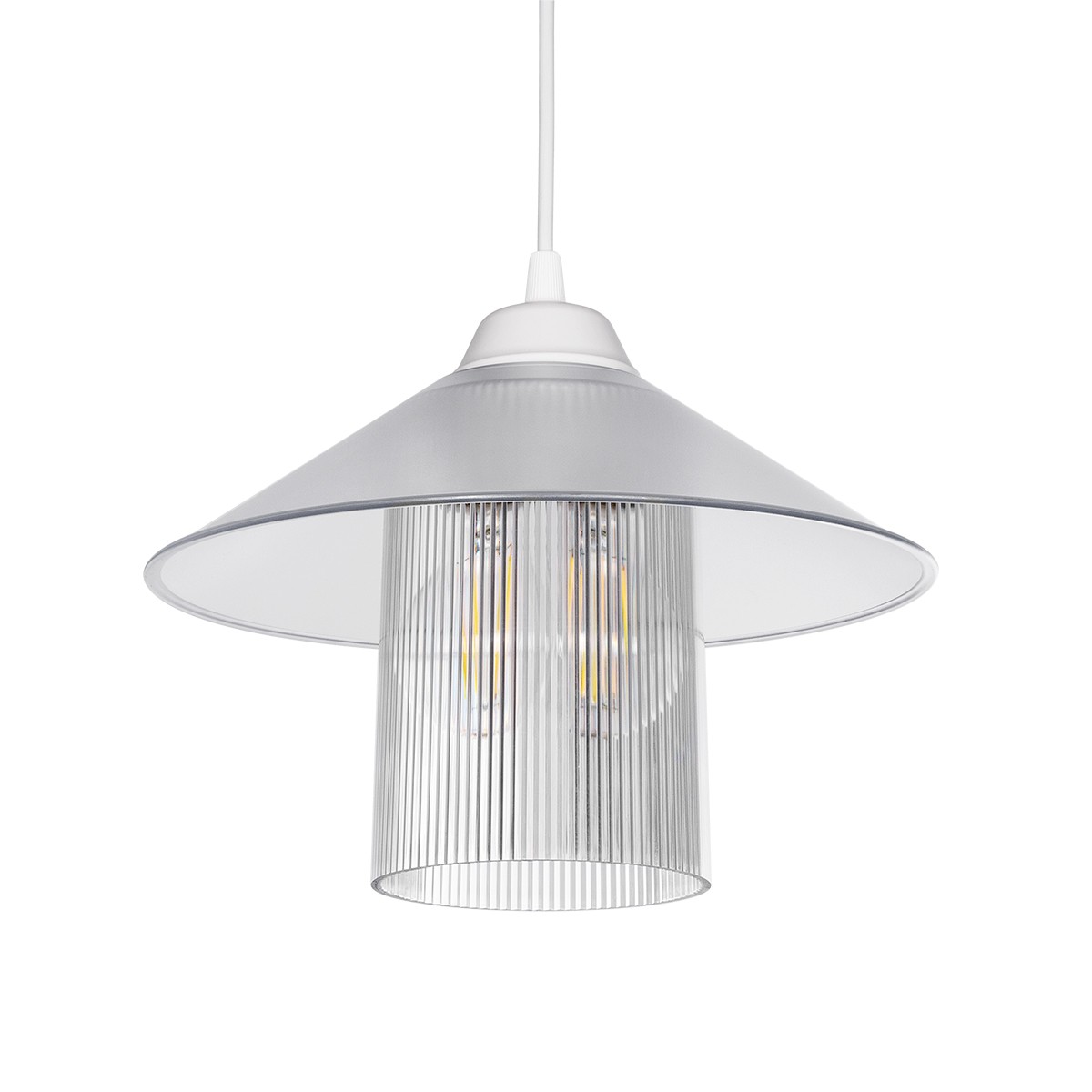 GloboStar® Promo 203-0088 Μοντέρνο Κρεμαστό Φωτιστικό Καμπάνα Μονόφωτο 1 x E27 IP20 Λευκό Πλαστικό - Μ25.5 x Π25.5 x Υ90cm